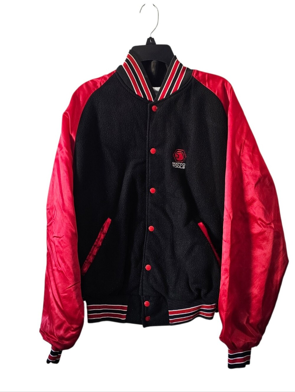 Vtg 80s Matco Tools Varsity Jacket Men L Fleece Satin Bomber Union Made USA Rare